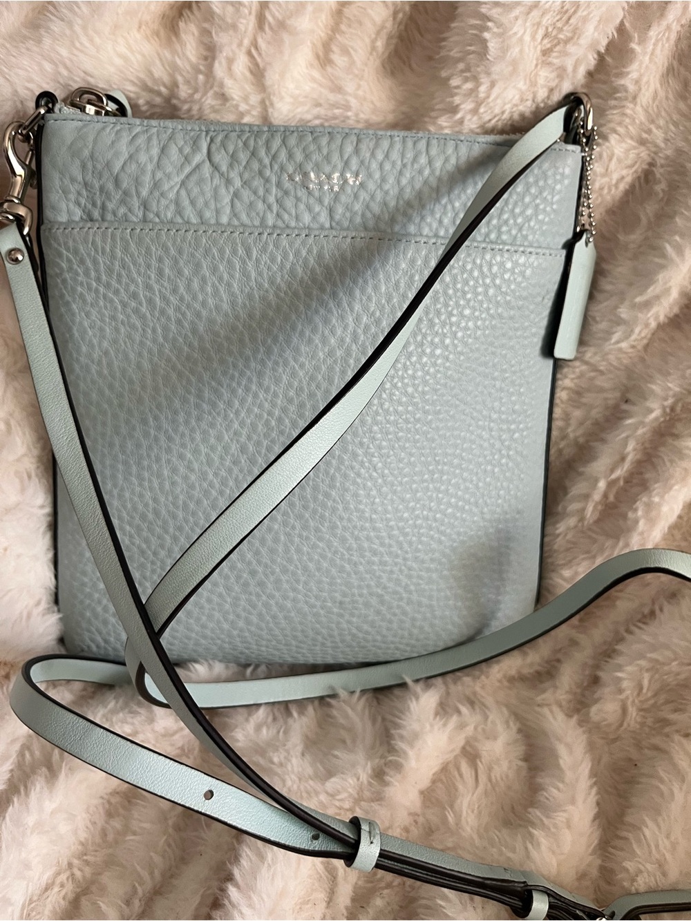 Coach Light Blue Pebbled Leather Crossbody Bag - like New